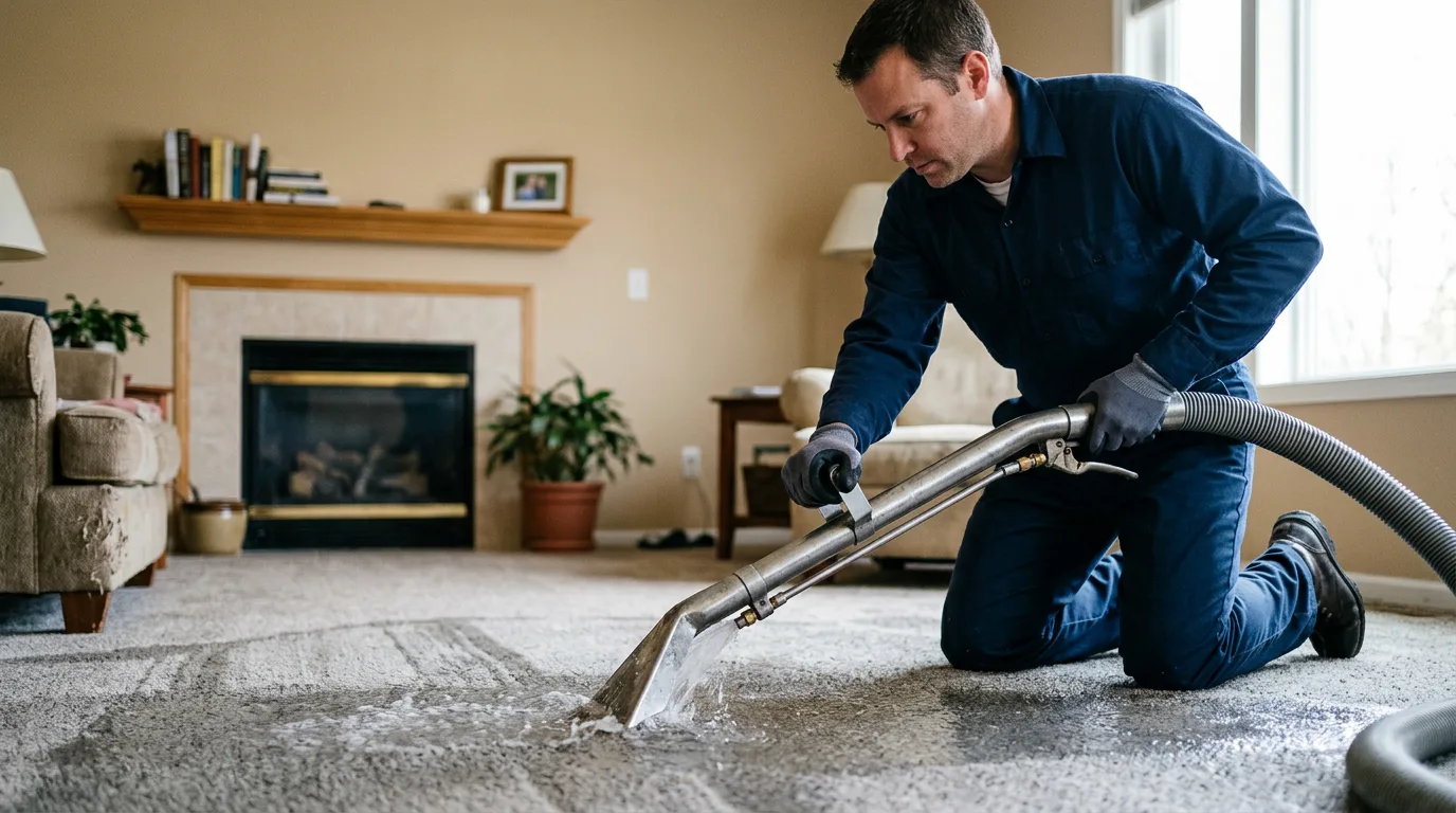 Water damage restoration technician working near Shirley, NY